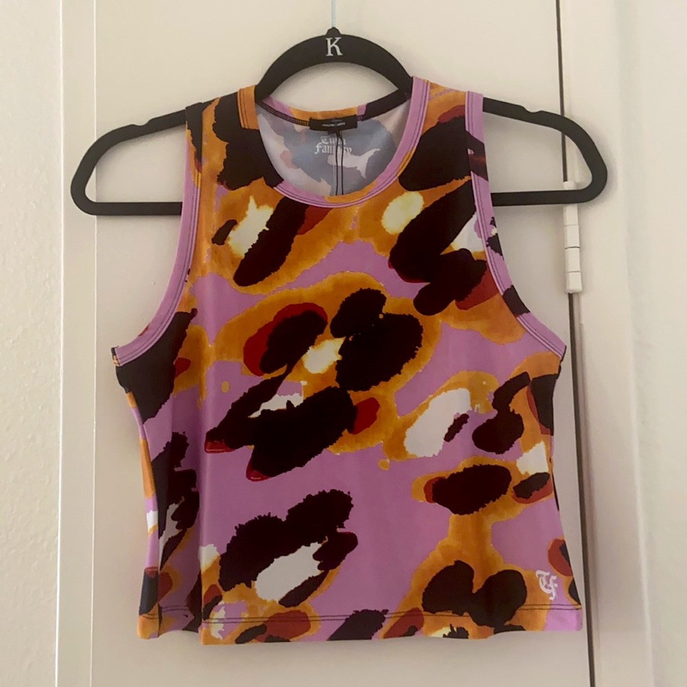 R13 Abstract Print Athletic Crop Tank Pink & Black
